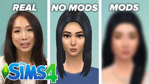 Herrine standing next to Sims characters.