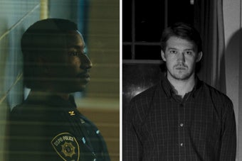 Left: A man in a police uniform, badge says "CSPD Police." Right: A man in a casual plaid shirt, looking directly at the camera