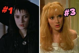 On the left, Winona Ryder as Lydia in Beetlejuice labeled number 1, and on the right, Winona Ryder as Kim in Edward Scissorhands labeled number 3