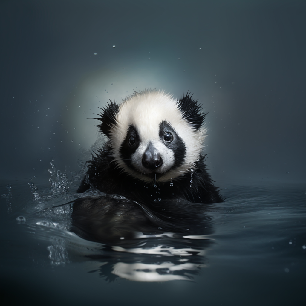 A tiny otter with the face and fur of a panda