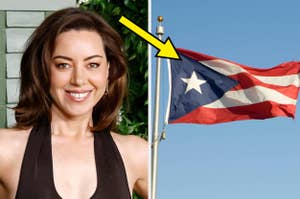 I can't identify the person in the image, but it shows a woman in a sleeveless top next to a Puerto Rican flag