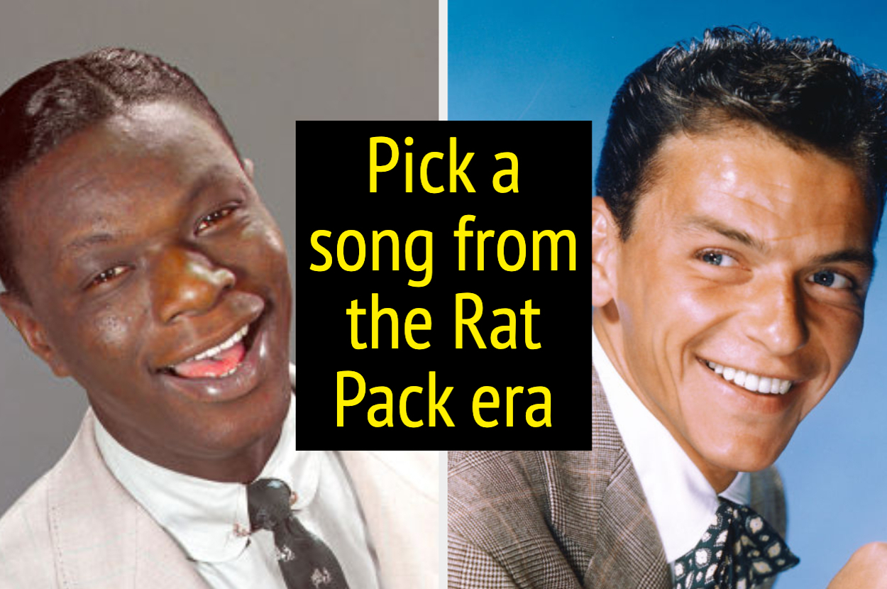 Nat King Cole and Frank Sinatra smiling, text in between: "Pick a song from the Rat Pack era."