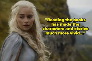 Daenerys Targaryen looks over her shoulder outdoors; text reads, 