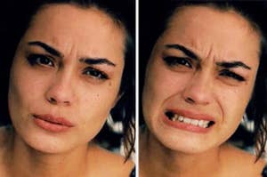 A woman showing a progression from sadness to crying